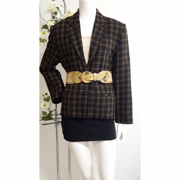 Vintage☆Paris Star☆ Brown Blazer Jacket⭐ Checkered | Buttons | Pockets - Picture 2 of 11